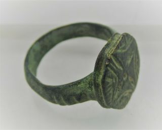 DETECTOR FINDS ANCIENT BYZANTINE BRONZE CRUSADERS SEAL RING WITH STAR MOTIF 2