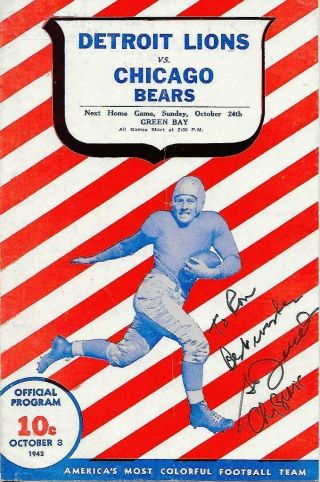 Rare 1943 Sid Luckman & Bulldog Turner Signed Chicago Bear Detroit Lion Program