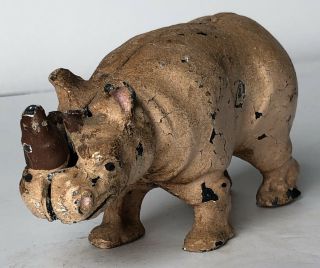 Rare Vintage Antique Early 1900s Hubley Cast - Iron 3” Hippo Still Bank 3