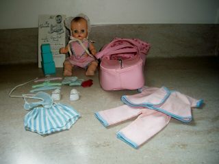Vintage Vogue Ginnette Doll With Clothes And Accessories - Shoes,  Socks,  Carrier.