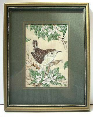 J.  & J.  Cash Woven Silk Picture Of A Wren,  Framed,  Mounted,  And Glazed