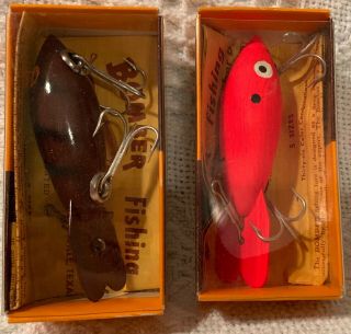 1 Set Of 2 Vintage Bomber Fishing Lures - Inserts And Boxes.
