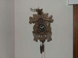 Large German Made Old Cuckoo Clock Carved Wood For Restoration