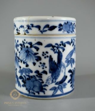 Antique 19th Century Chinese Porcelain Blue & White Jar & Cover