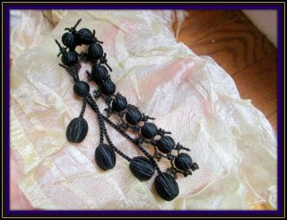 Antique Victorian 19th Hdmd Tiny Silk Bobble Dangle Tassel Buttons Trim Fragment