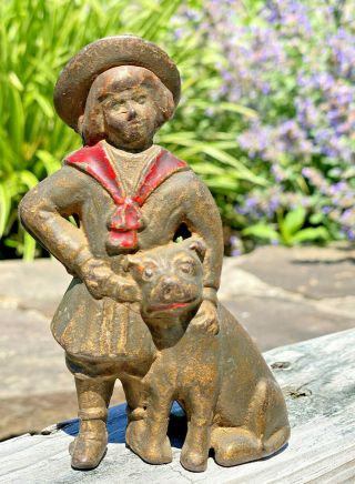 Antique A C Williams Cast Iron Buster Brown & Tige Paint Variant Still Bank 2