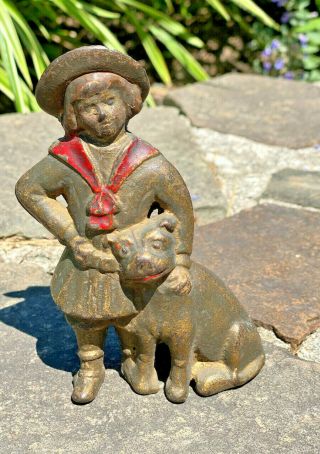 Antique A C Williams Cast Iron Buster Brown & Tige Paint Variant Still Bank 3