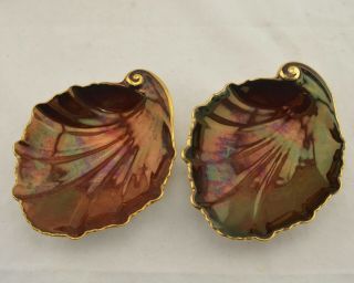 Antique Art Deco C.  1930 Carlton Ware Rouge Royale Small Leaf Plates Dishes X2