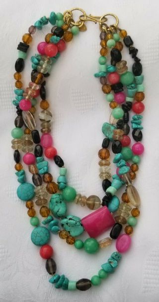 Extremely rare Stella & Dot turquoise green multicolor bead glass necklace 2