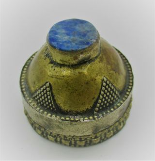 Post Medieval Near Eastern Silvered Bronze Object With Lapis Stone