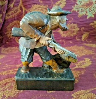 Black Forest Carved Wooden Hunter With Rifle Figure