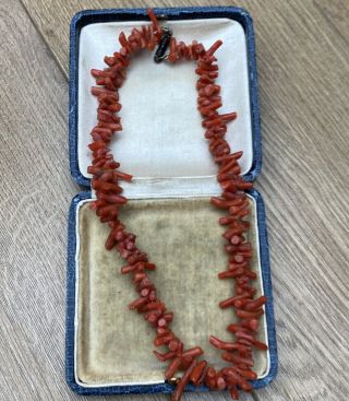 Antique Vintage Red Salmon Branch Coral Beads Necklace Victorian Edwardian