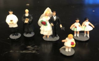 Vtg 5 Miniature Hand Painted Bridal Wedding Couple Figure Paster Flower Girls (a