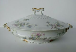 Theodore Haviland Fine Antique Limoges Porcelain Covered Vegetable Serving Bowl
