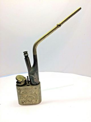 Vintage Brass Chinese Smoking Water Pipe With Etched Detail