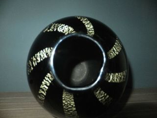 Art Glass Vase Black With Gold Aventurine Swirl Stripes