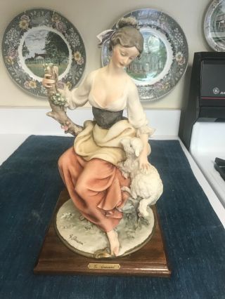 Rare Large 12 7/8 " Giuseppe Armani Shepherdess Lady W/sheep Figurine