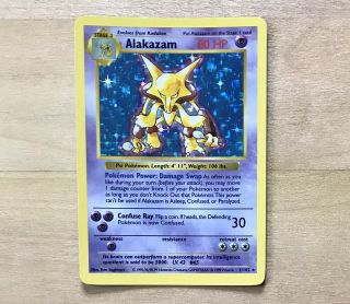1999 Pokemon Base Set Shadowless Edition Alakazam Holo Foil Card 1/102 Rare Look