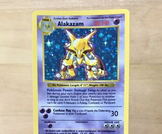 1999 Pokemon Base Set SHADOWLESS Edition ALAKAZAM Holo Foil Card 1/102 Rare LOOK 3