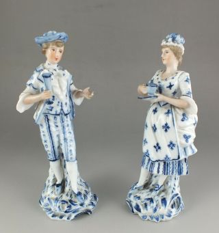 Antique 19thc Sitzendorf Dresden Porcelain Small Blue & White Figurines