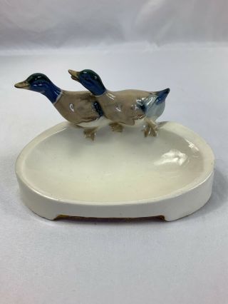Vintage Ceramic Soap Dish Trinket Dish Ducks Marked Xii
