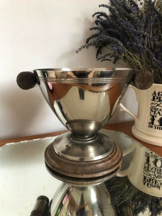 Vintage Art Deco Chrome & Wood Trophy Shape Bowl