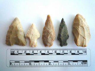 5 X Native American Arrowheads Found In Texas,  Dating From Approx 1000bc (2209)