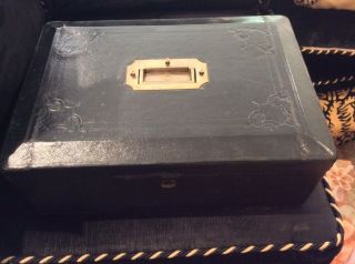 Antique 19th Century Leather & Wood Jewellery Box,  Bayley’s Cockspur St London
