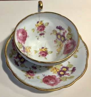 Vintage Eb Foley Tea Cup & Saucer Roses Flowers Bone China Made In England Gold