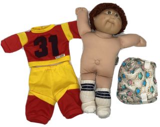 Cabbage Patch Kids Doll Vintage 80’s Brown Hair Boy W/ Brown Eyes Outfit Diaper