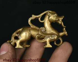 Folk China Copper Brass Feng Shui Animal Pixiu Brave Troops Unicorn Beast Statue