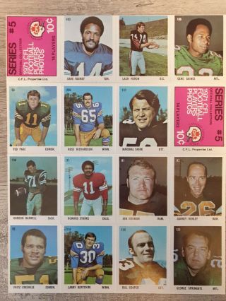 1971 Eddie Sargent Cfl Stamp Sheet 5 Complete Inc Henley Rare Canadian Issue