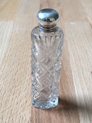 Antique Solid Sterling Silver Topped Cut Glass Scent Bottle Vintage Phial