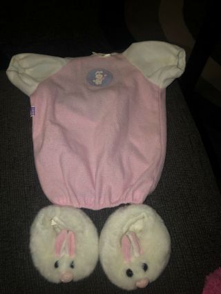 Vintage Cabbage Patch Kid Preemie Pink Bunny Outfit With Slippers
