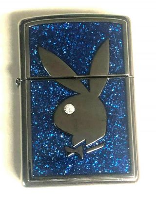 Rare Playboy Bunny Blue Sparkle / Glitter With Diamond Eye Zippo Lighter G 2003