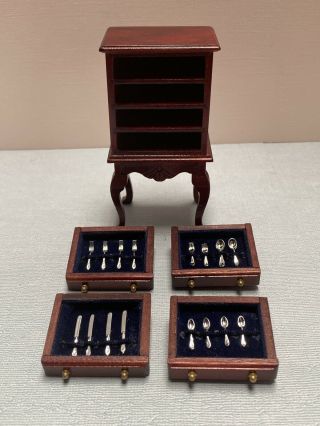 Dollhouse Miniature Cherry Wood Silverware Chest Stand 1:12