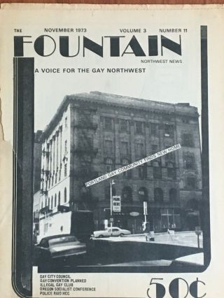 Fountain Vol 3 11 1973 Gay Newspaper Rare Civil Rights Portland Pride Seattle