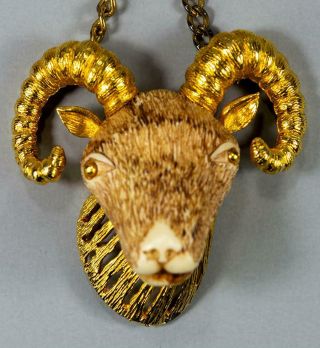 Razza Rare Vintage Ram Head Necklace Signed 70 