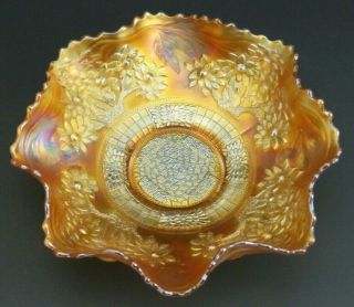 Antique Fenton Carnival Art Glass Marigold Orange Tree 9 " Ruffled Edge Bowl