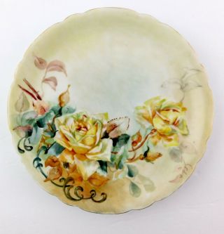 Antique Jpl Jean Pouyat Limoges France Yellow Roses Hand Painted Flower Plate