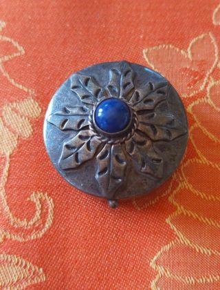 Vintage Sterling Silver Taxco Mexico Pill Box With Lapis