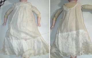 16 " Antique White Doll Dress With Slip 5 " Shoulder To Shoulder 3 " Sleeves Face