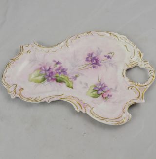 Antique French A.  L.  Lanternier Limoges Hand Painted Violet Tray 10 X 7