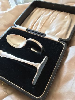 Antique Solid Sterling Silver Spoon And Pusher Set Still