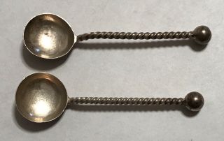 2 Antique Victorian 1886 London Sterling Silver Salt Spoons 2 1/4 " Inches Long