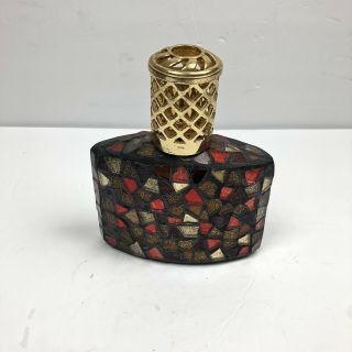 Mosaic Catalytic Lamp Fragrance Glass Oil Burner With Wick Red Gold