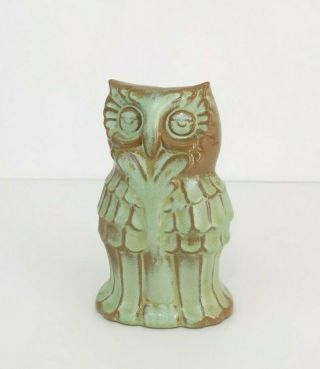 Rare Vintage Frankoma Green Owl Figural Bank
