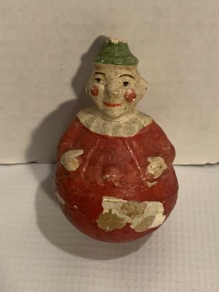 1900’s Antique Paper Mache Rolly Polly Clown 3”