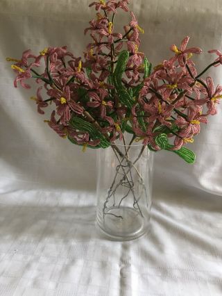 Antique/Vintage French Glass Beaded Flowers,  Pink Hyacinths,  5 Stems 3