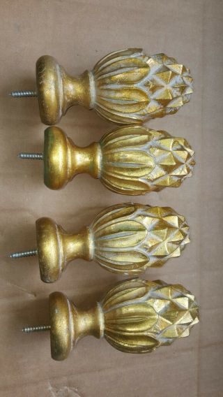 4 Large Resin Finials Brass Fin Curtain Rod Ends - Bed Posts 2.  25 " Base 6.  5 " Tall
